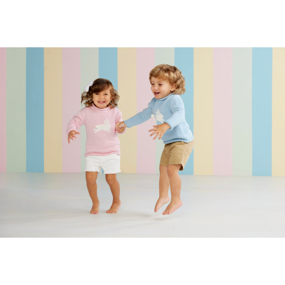 Mud Pie Adorable Pink Bunny-themed Rolled Neck Cotton Sweater for Toddlers