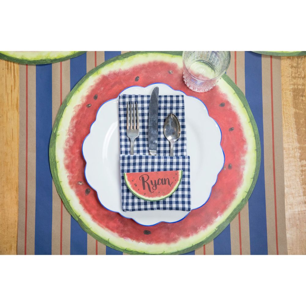 Hester & Cook Navy and Crimson Awning Stripe Paper Table Runner, 20 Inches Wide by 25 Inches Long