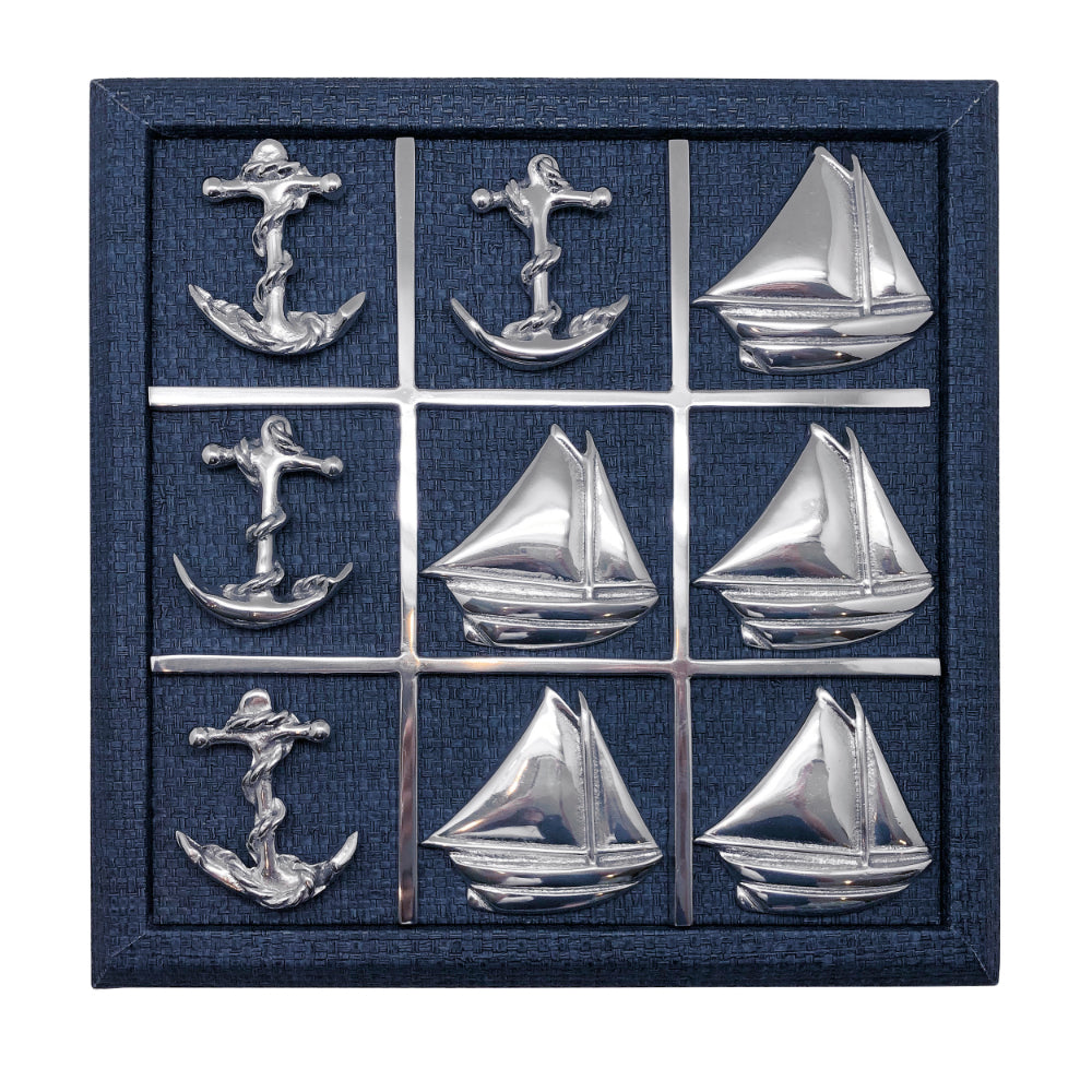 Elegant Mariposa Faux Grass Cloth Tic Tac Toe Game Set for Indoor Entertainment