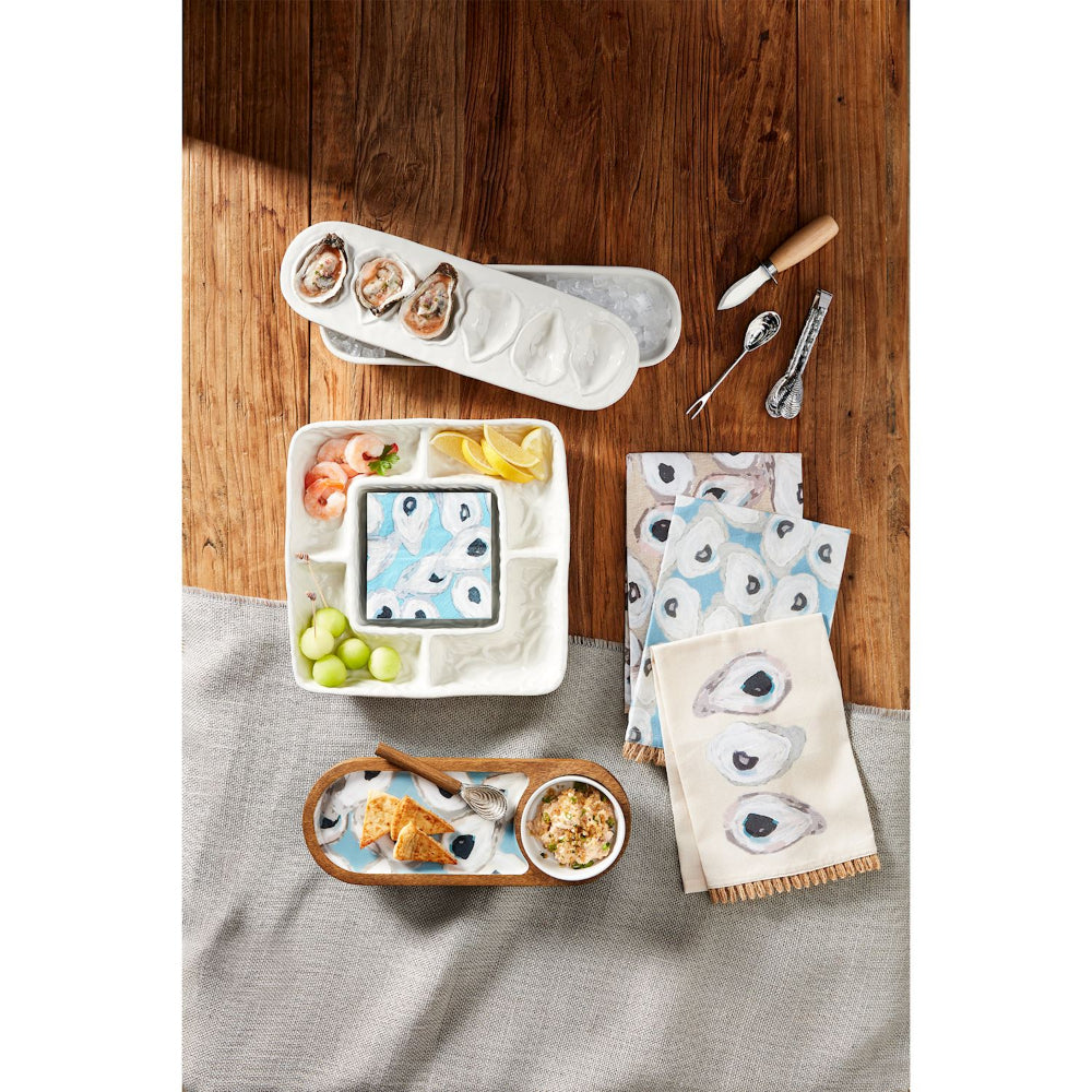 Mud Pie Three - Piece Oyster - Patterned Tray and Dip Set