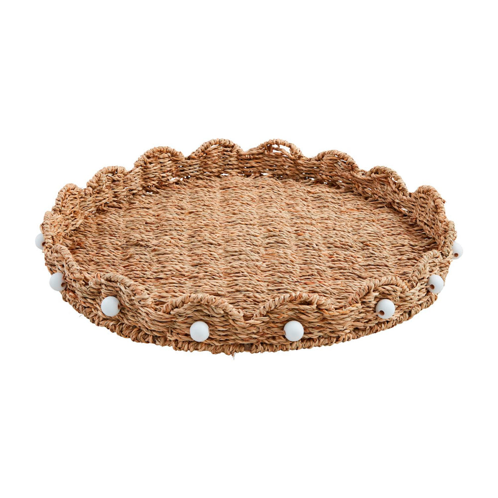 Exquisitely Crafted Mud Pie Seagrass Scalloped Lazy Susan for Dining