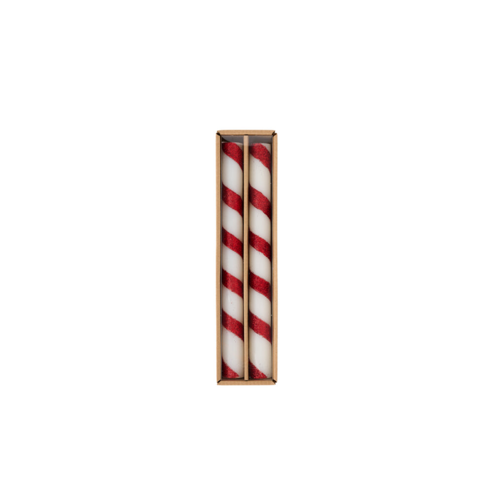 Mud Pie Decorative Tree & Stripe Design Taper Candles - A Set of Two Candles
