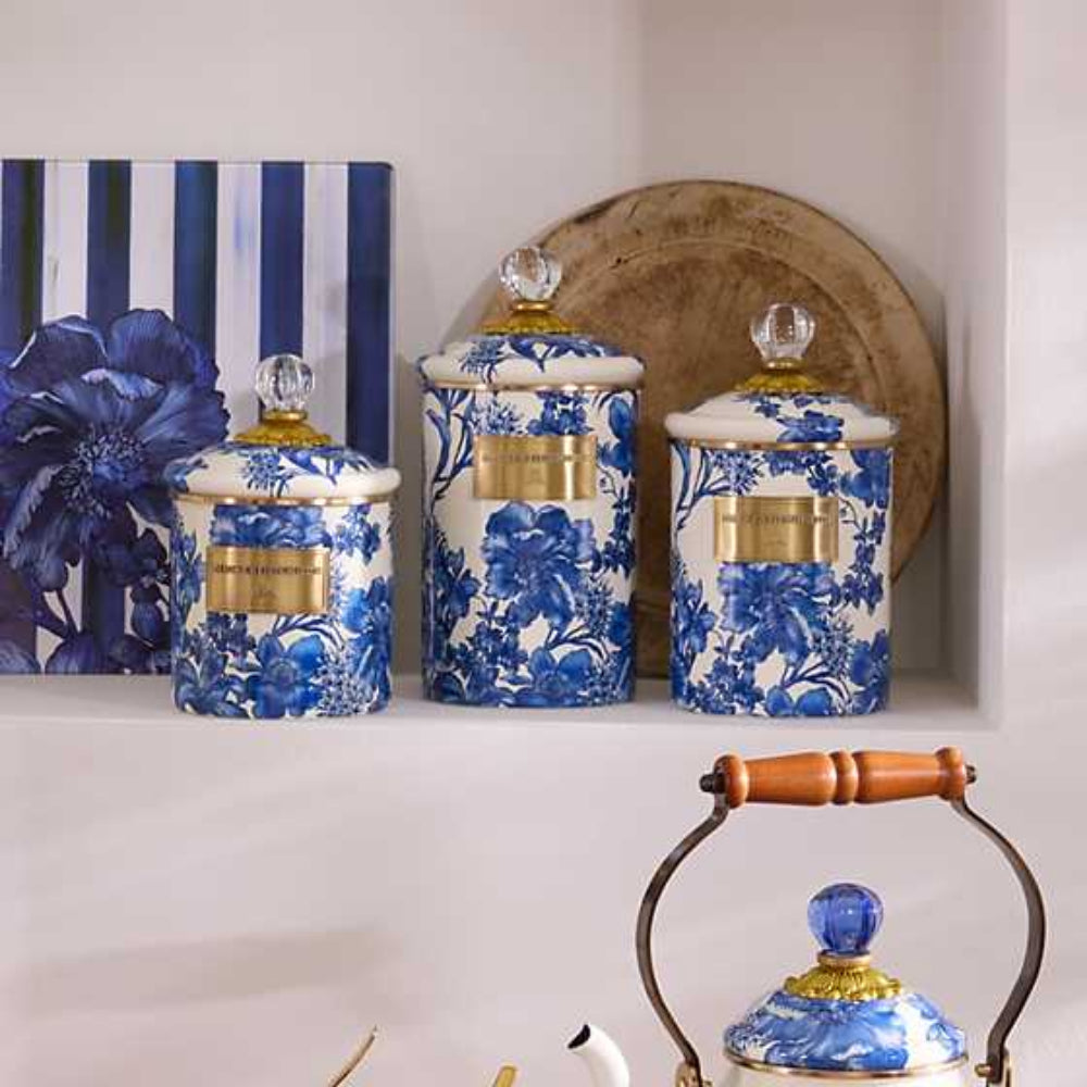 MacKenzie-Childs Royal English Garden Enameled Steel Storage Canister for Kitchen Pantry