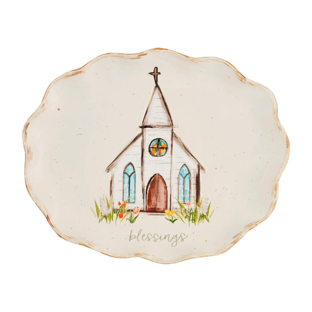 Mud Pie Stoneware Church-Style Scallop-Edged Serving Platter