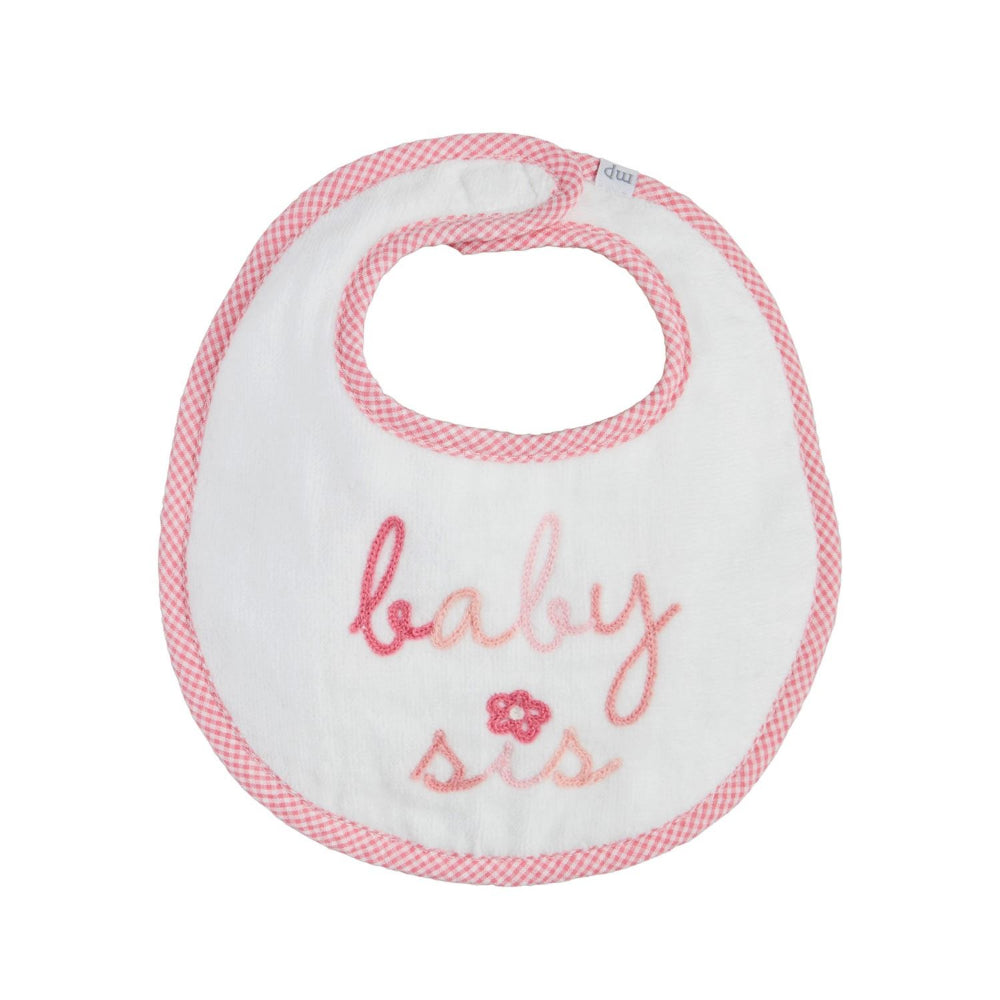 Charming Embroidered Velour Terry Cloth Bib for Little Sisters and Little Brothers