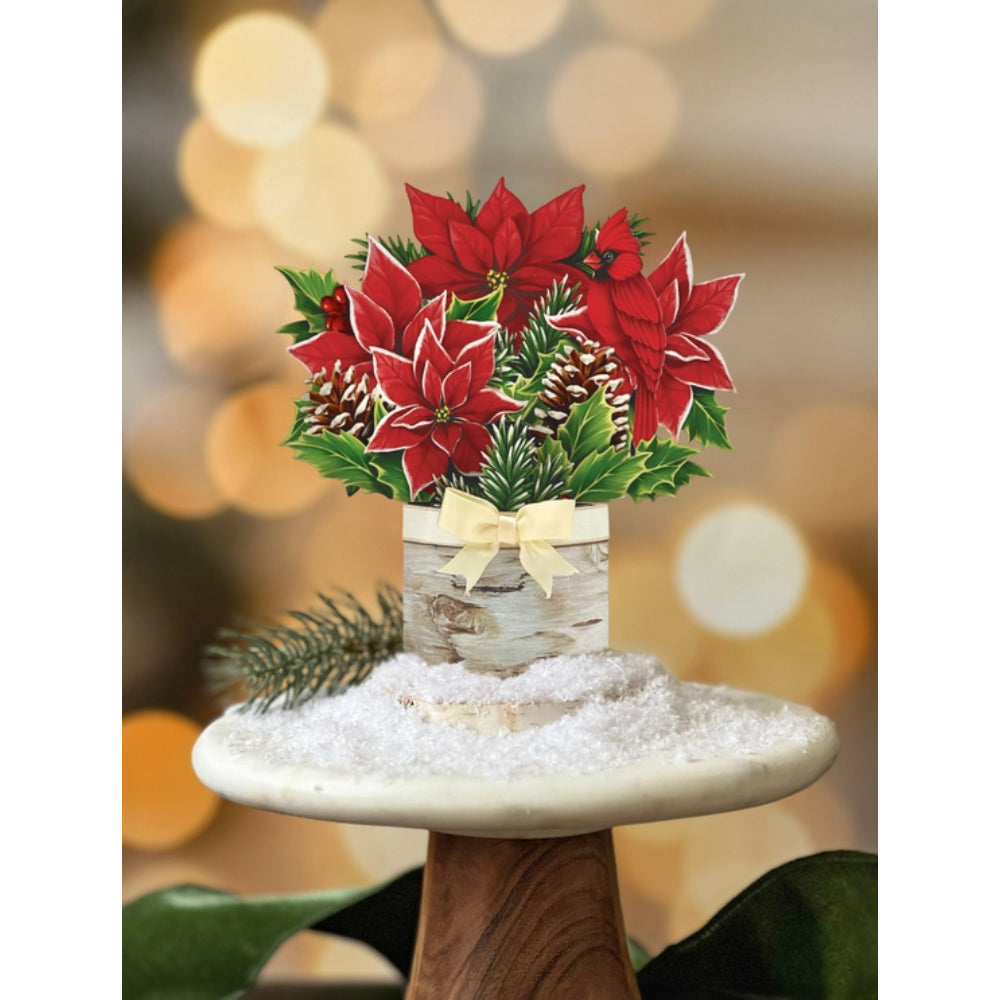 Freshly Cut Paper Miniature Birch Poinsettia Christmas Greeting Card Set