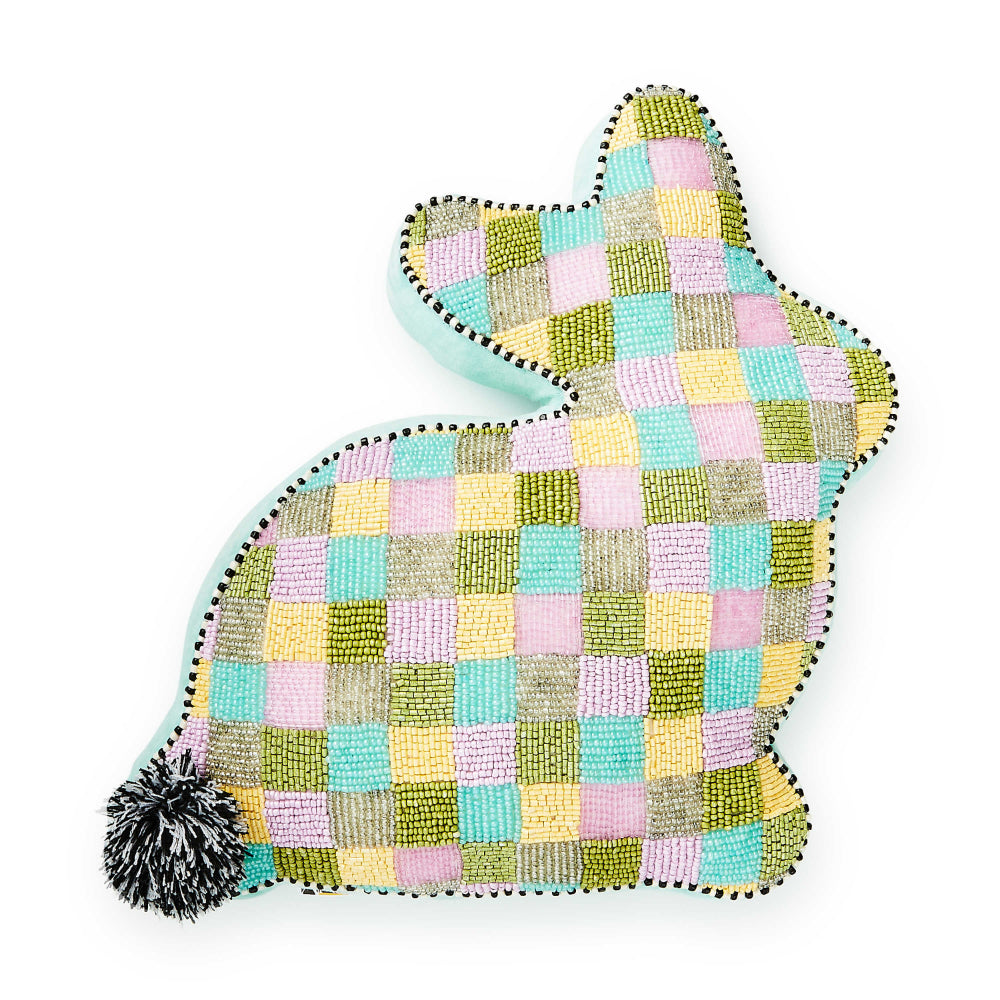 MacKenzie-Childs Multicolored Checked Bunny-Shaped Decorative Throw Pillow for Home
