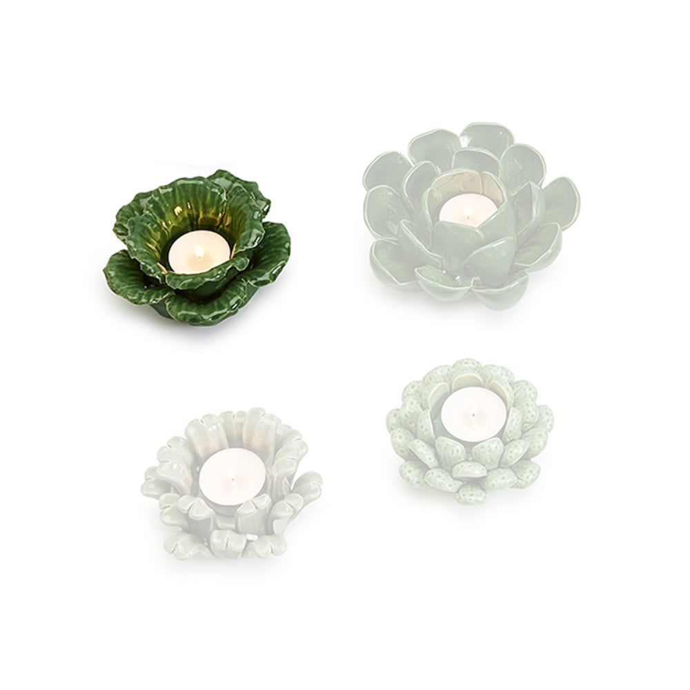 Two's Company Medium-Sized Ceramic Succulent-Style Tealight Candleholder