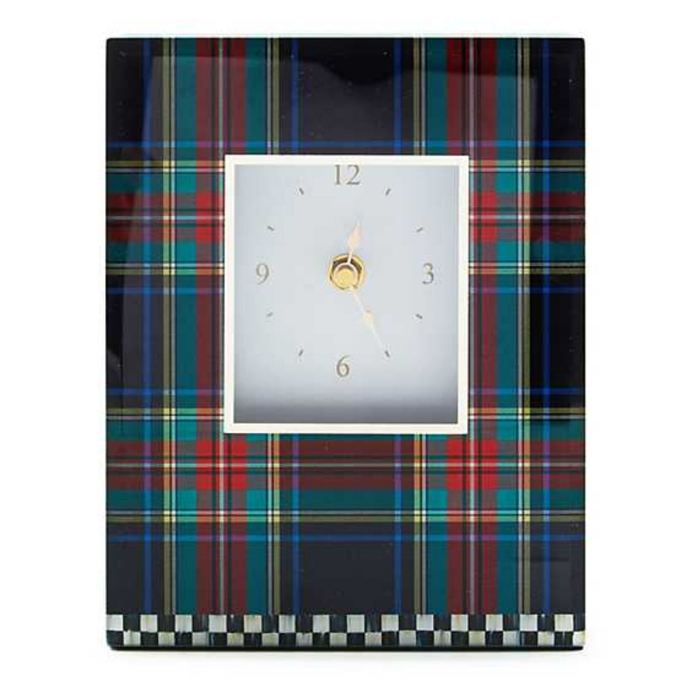 MacKenzie-Childs Stylish Black Tartan Mirrored Carriage Clock