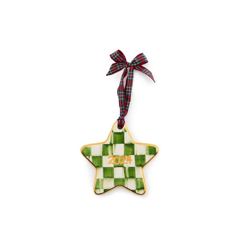 2024 Handmade MacKenzie-Childs Ceramic Star Ornament with Forest Check Design