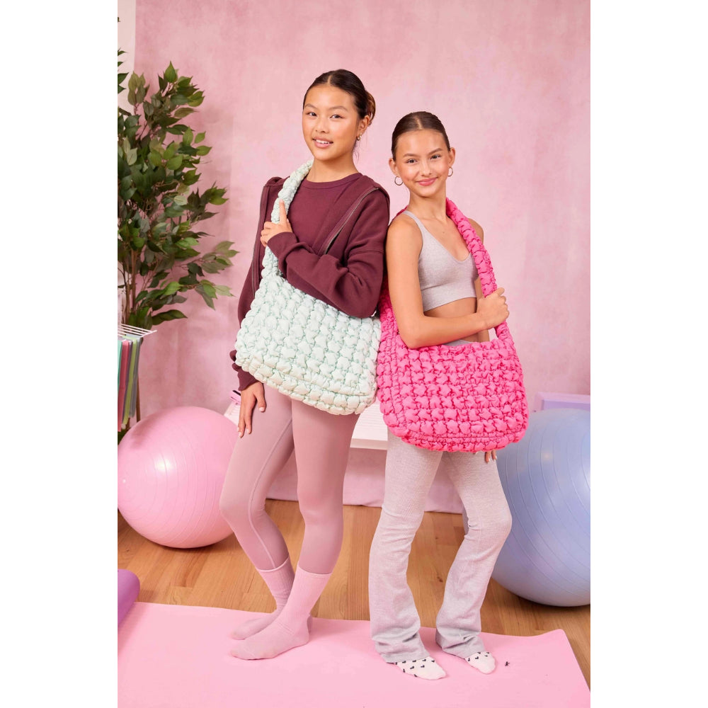 Miss Gwen's Oh My Goodness Trendy Quilted Scrunchies Style Sling Hobo Bag in Stunning Hot Pink