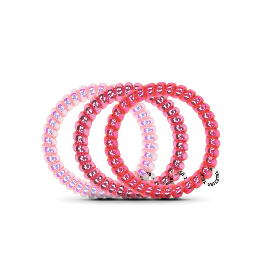 TELETIES Small Spiral Hair Coils in Think Pink Color - Hair Ties Set (Pack of 3)