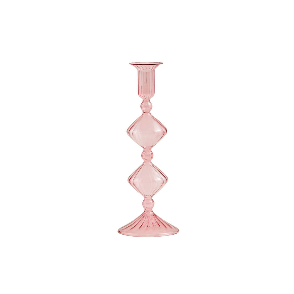 Mud Pie Hand - Blown Textured Glass Taper Candle Holders in Pink, Blue & Clear