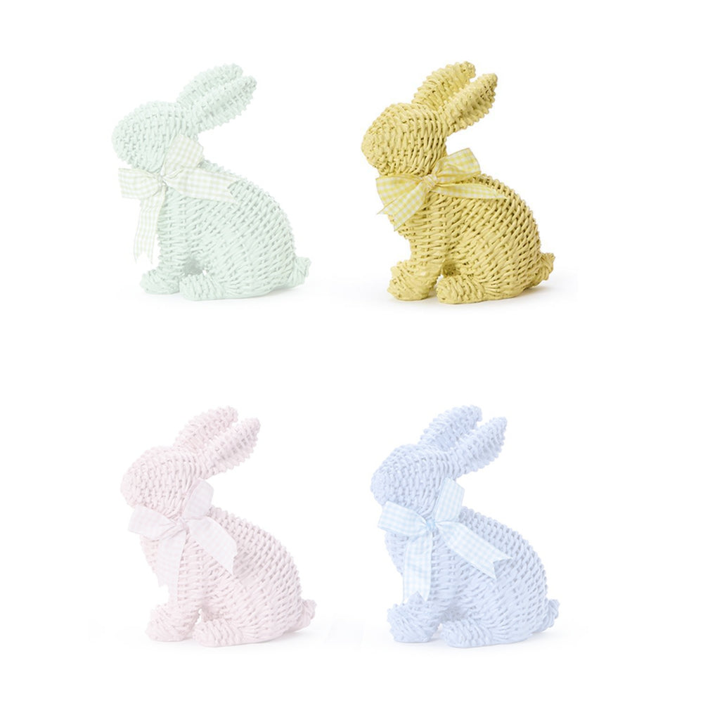Four - Color Hand - Sculpted Easter Bunny with Basket Weave Pattern and Gingham Bow