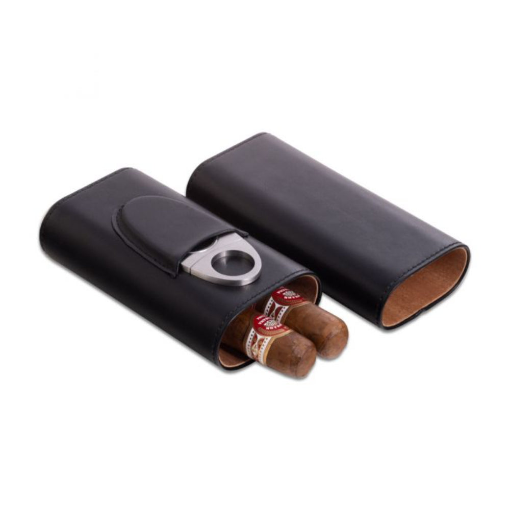 BeyBerk Luxury Black Richie Genuine Leather Cigar Case for Cigar Enthusiasts