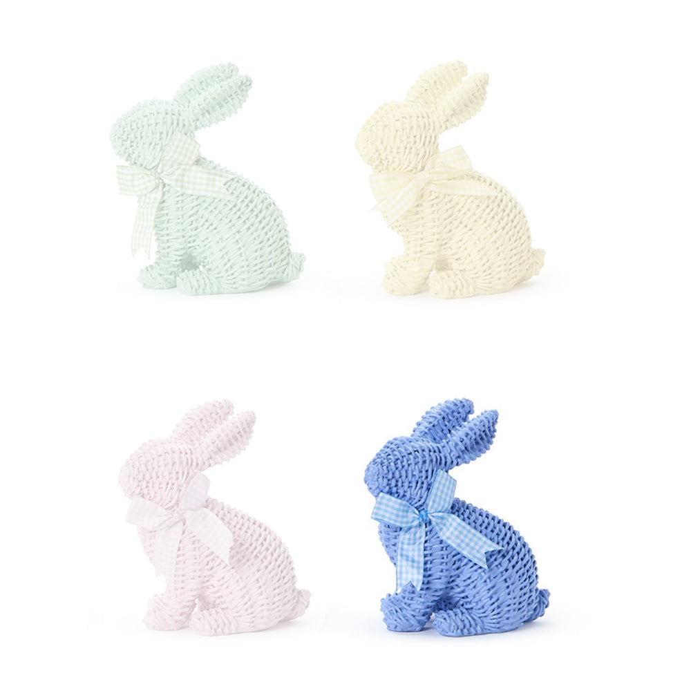 Four - Color Hand - Sculpted Easter Bunny with Basket Weave Pattern and Gingham Bow