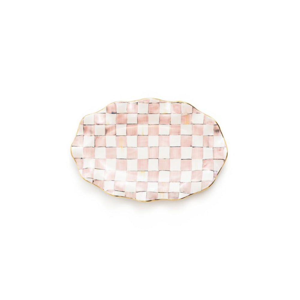 MacKenzie-Childs Handmade and Hand-Painted Rosy Check Design Ceramic Serving Platter for Dining
