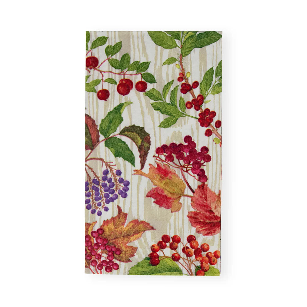 Caspari Berry Botanical Taupe Guest Use Towel Napkins - Pack Containing 15 Pieces