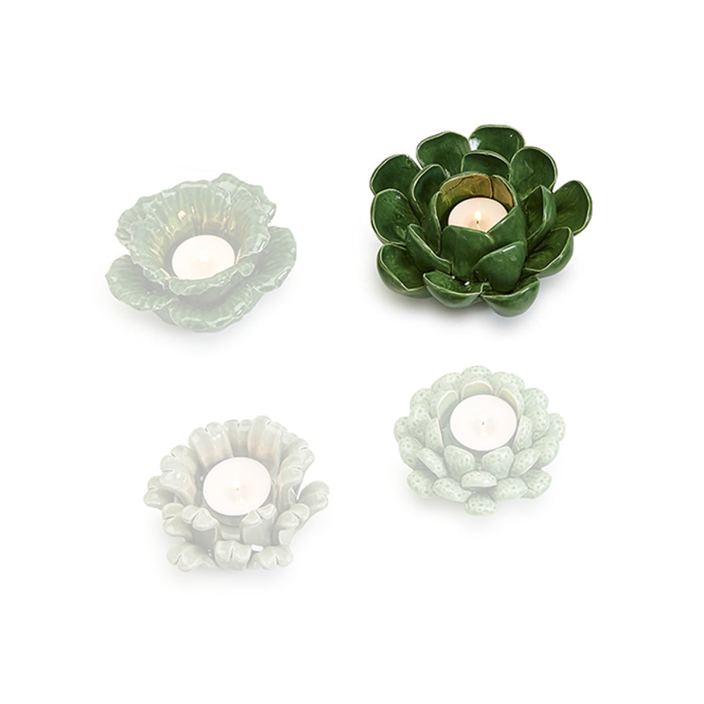 Two's Company Medium-Sized Ceramic Succulent-Style Tealight Candleholder