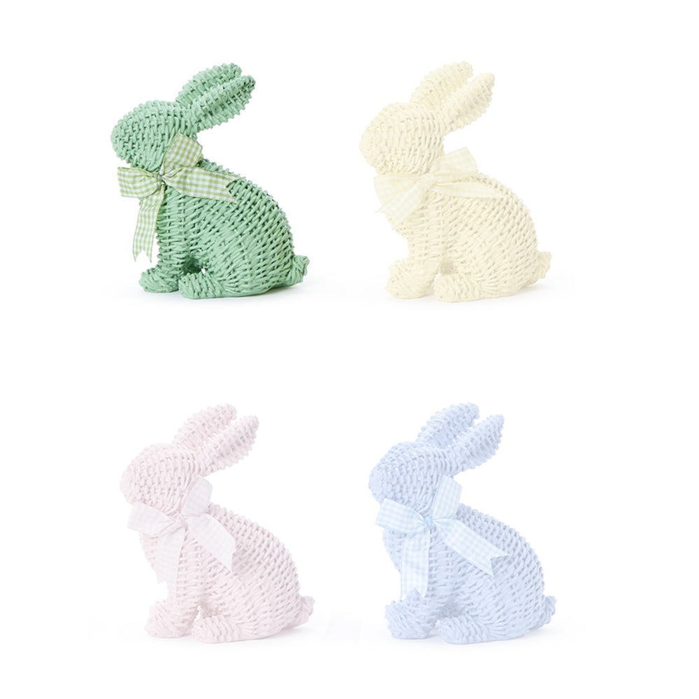 Four - Color Hand - Sculpted Easter Bunny with Basket Weave Pattern and Gingham Bow