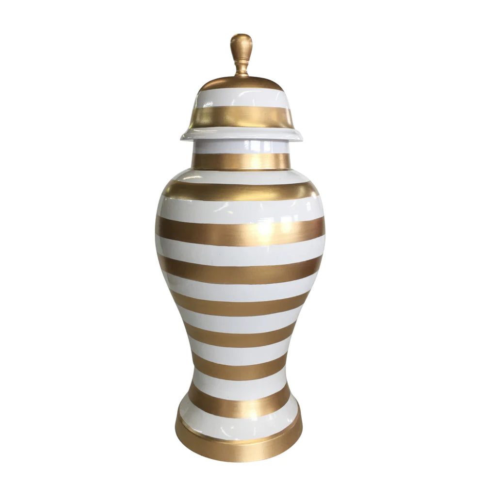 Dana Gibson Decorative Gold Stripe Hand - painted Ginger Jar for Room Accents