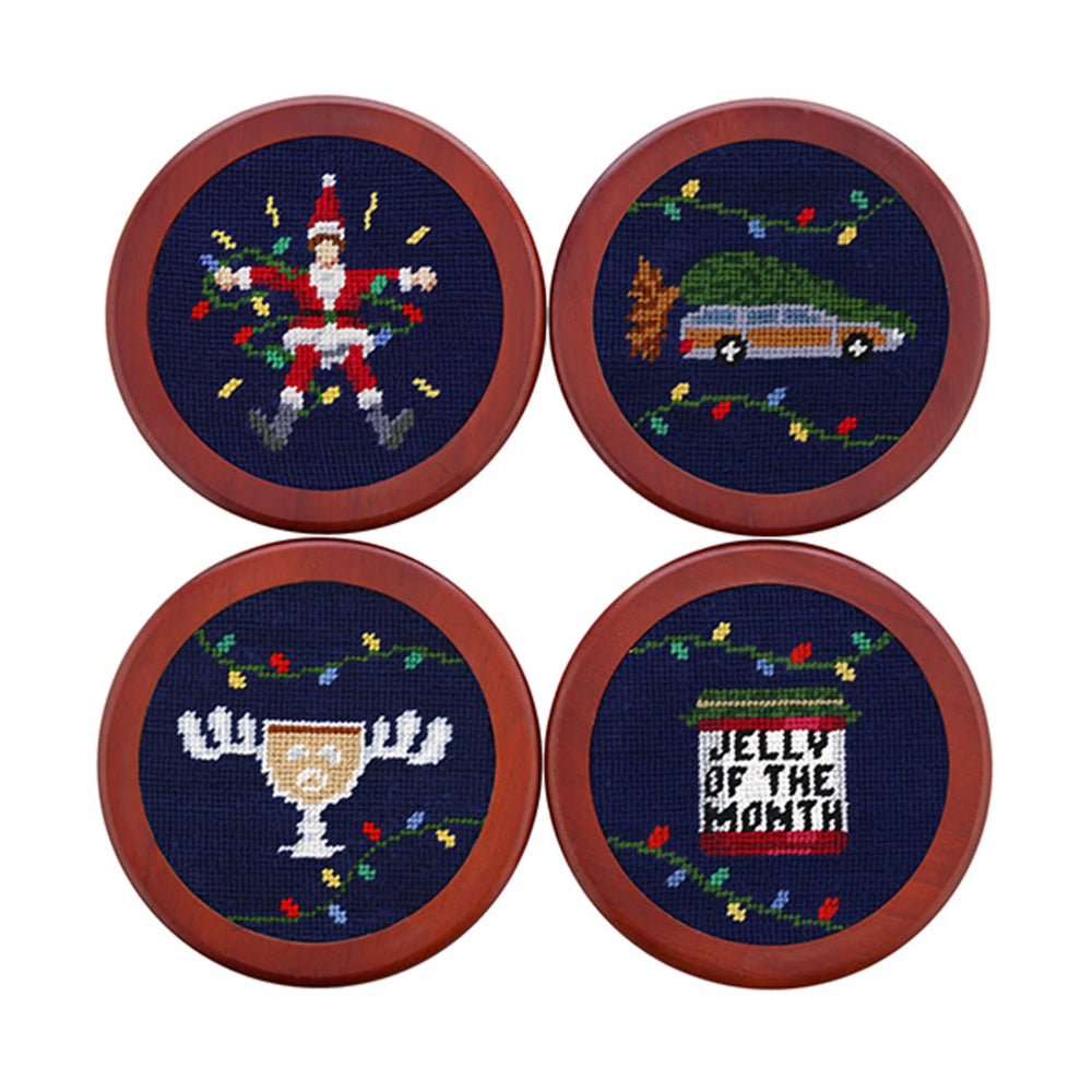 Smathers and Branson Dark Navy Griswold Christmas Hand - stitched Coaster Set