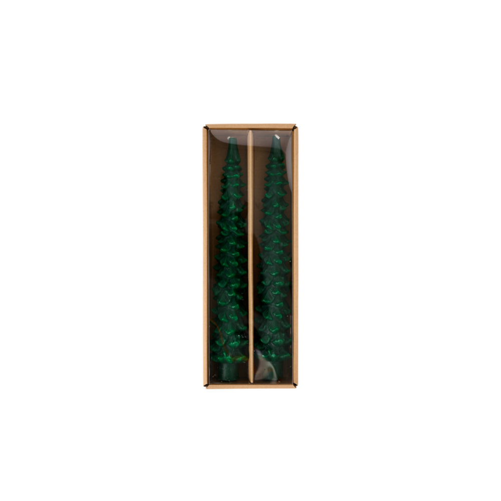 Mud Pie Decorative Tree & Stripe Design Taper Candles - A Set of Two Candles