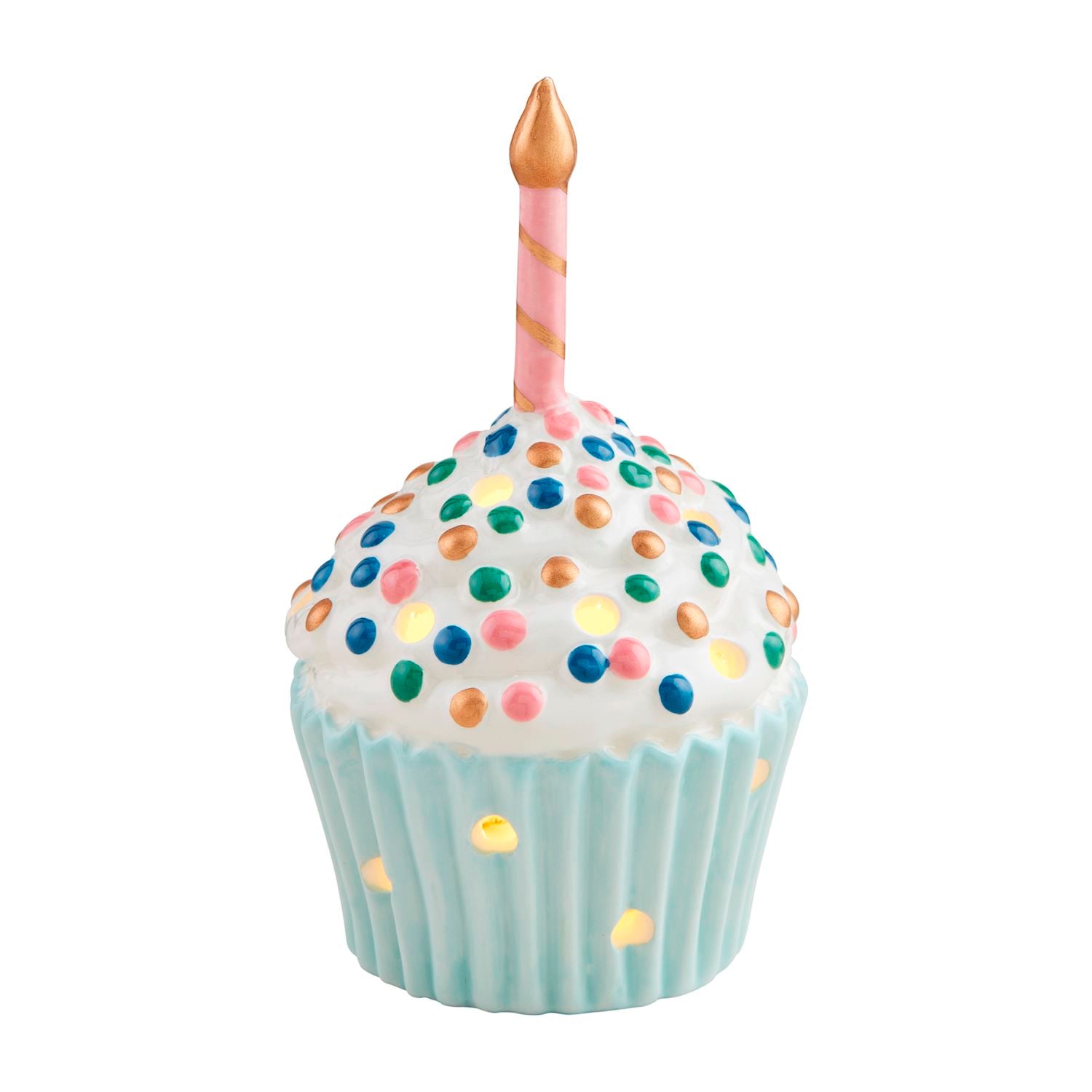 Mud Pie Hand - painted LED Light - Up Ceramic Birthday Cupcake Sitter