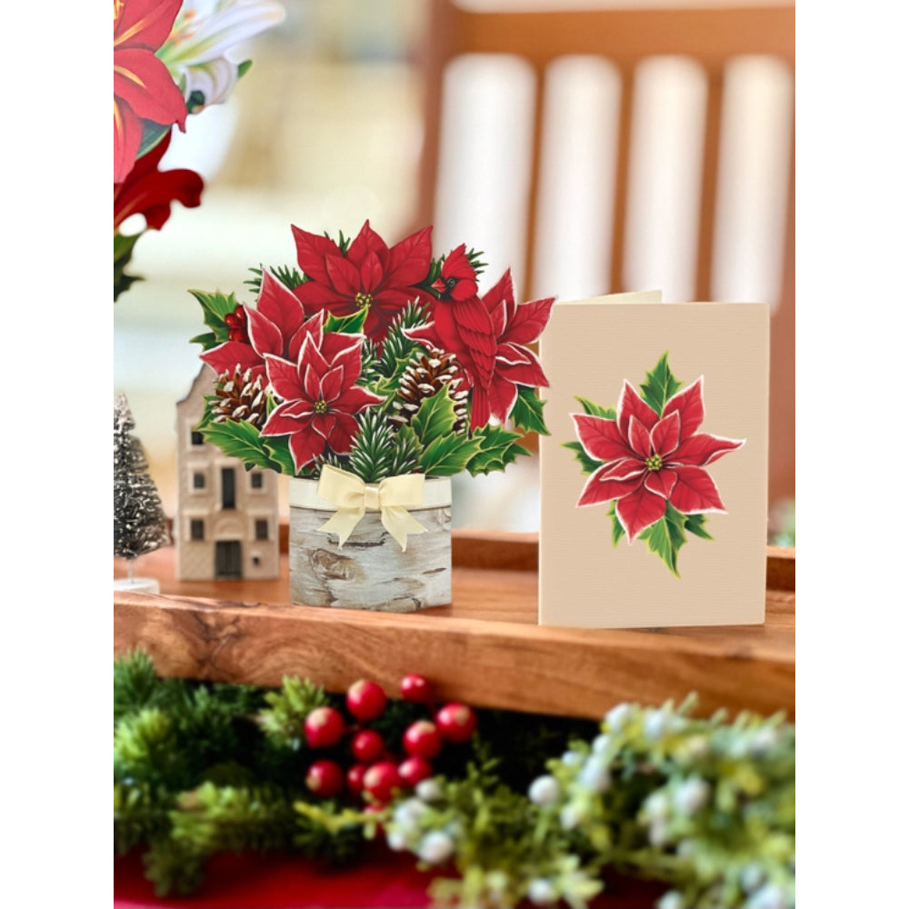 Freshly Cut Paper Miniature Birch Poinsettia Christmas Greeting Card Set