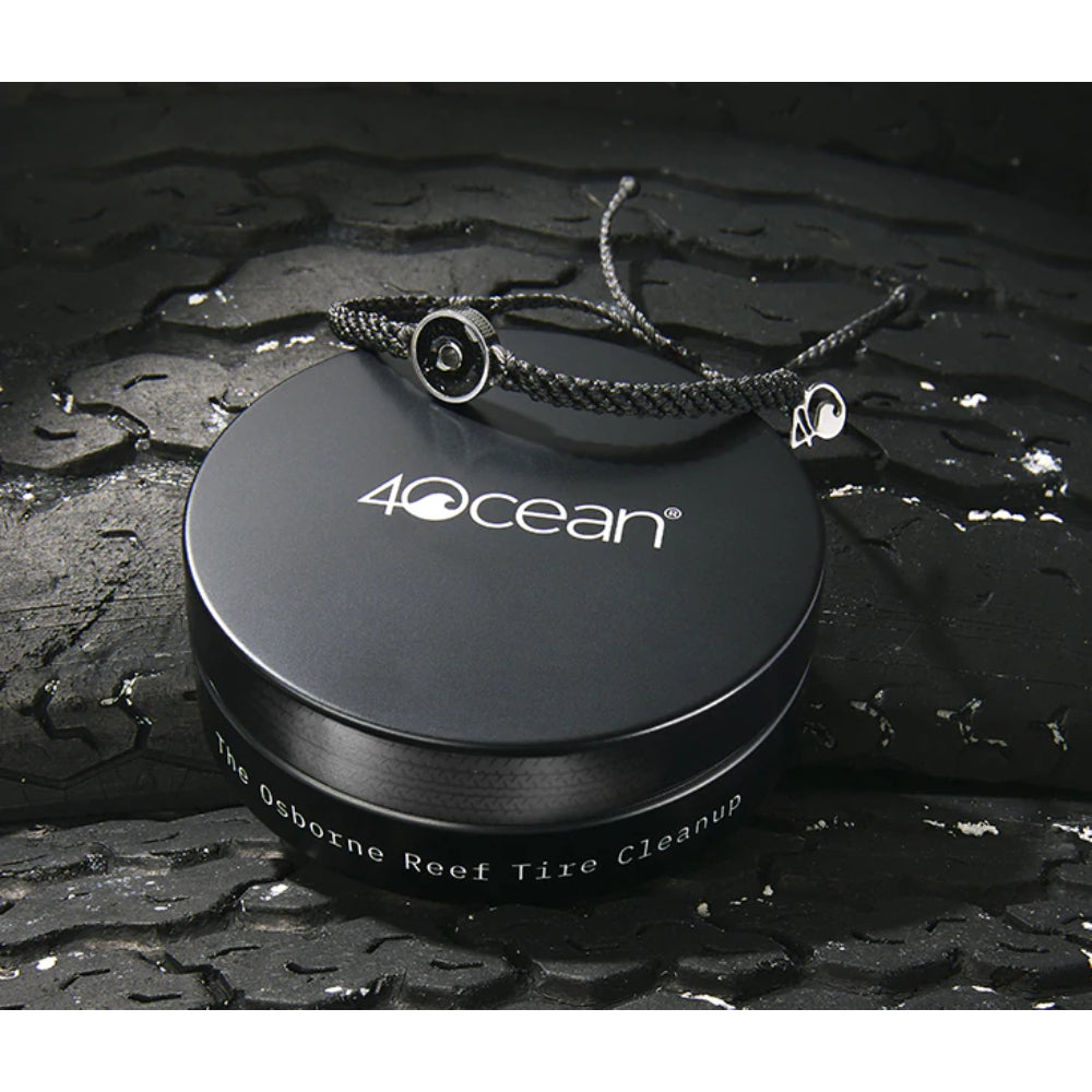 4Ocean Black Hand-Braided Tire Crumb Bezel Bracelet for Osborne Reef Conservation