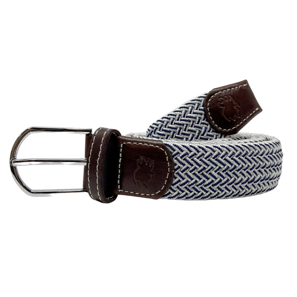 Roostas Riviera Comfortable Woven Elastic Stretch Belt in White & Navy