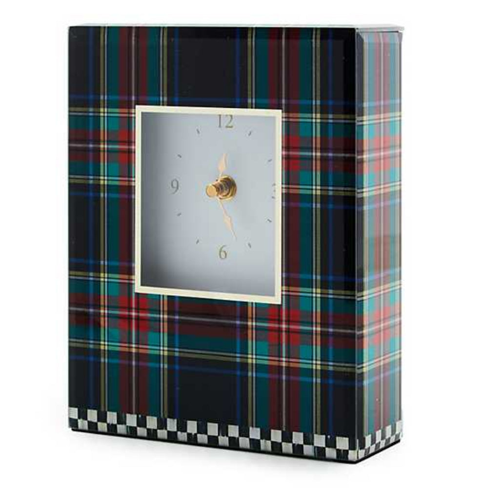 MacKenzie-Childs Stylish Black Tartan Mirrored Carriage Clock