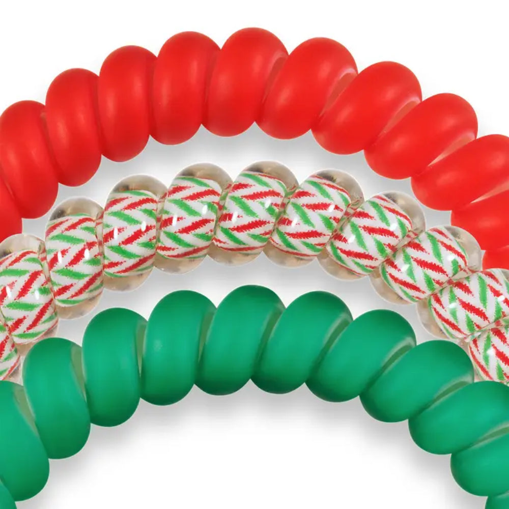 TELETIES Spiral Hair Coils Santa Baby Hair Ties - Set of Three Small-sized Hair Accessories