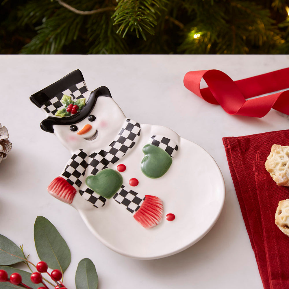 Spode Christmas Tree Black and White Adorable Snowman Decorative Dish