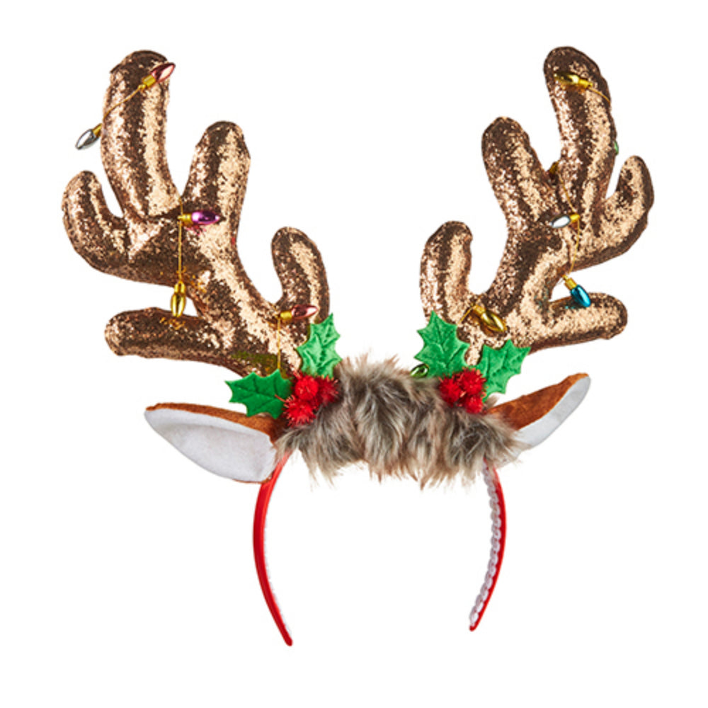 15-Inch Brown Reindeer Antler Headband Made of Polyester and Plastic