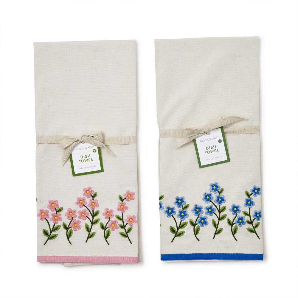 Two's Company Exquisitely Embroidered Forget - Me - Not Dish Towel
