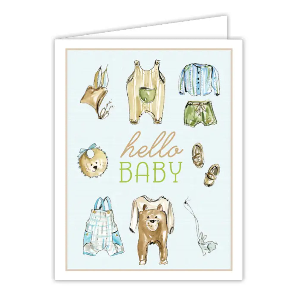 RosanneBeck Collections Hand - painted Hello Baby Greeting Card for Blue - themed Baby Clothing for Boys
