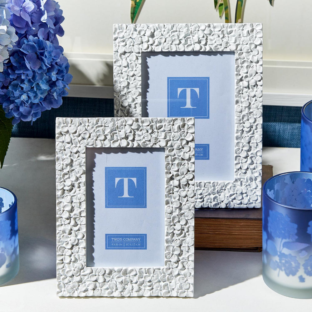 Two's Company Elegant Hydrangea Flower Resin Photo Frames in 4x6 and 5x7 Sizes
