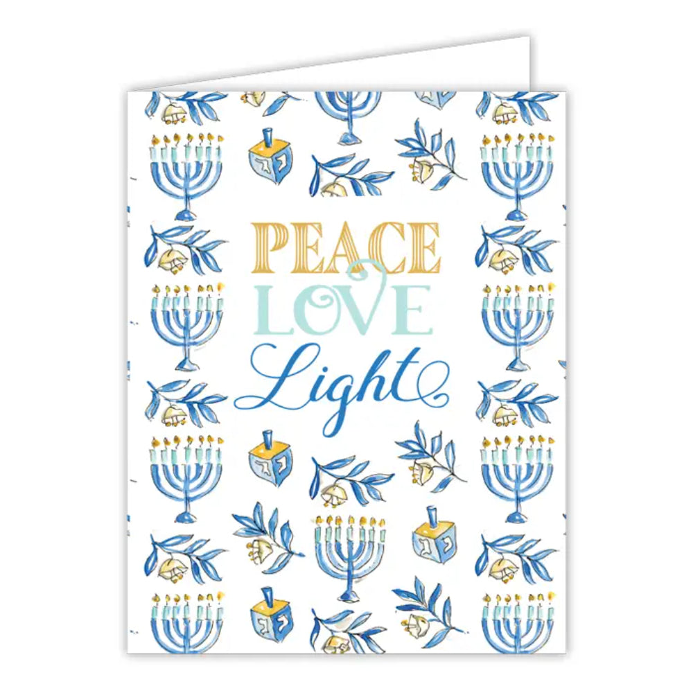 RosanneBeck Collections Hand - painted Peace, Love, and Light Menoras Design Greeting Cards for Special Occasions