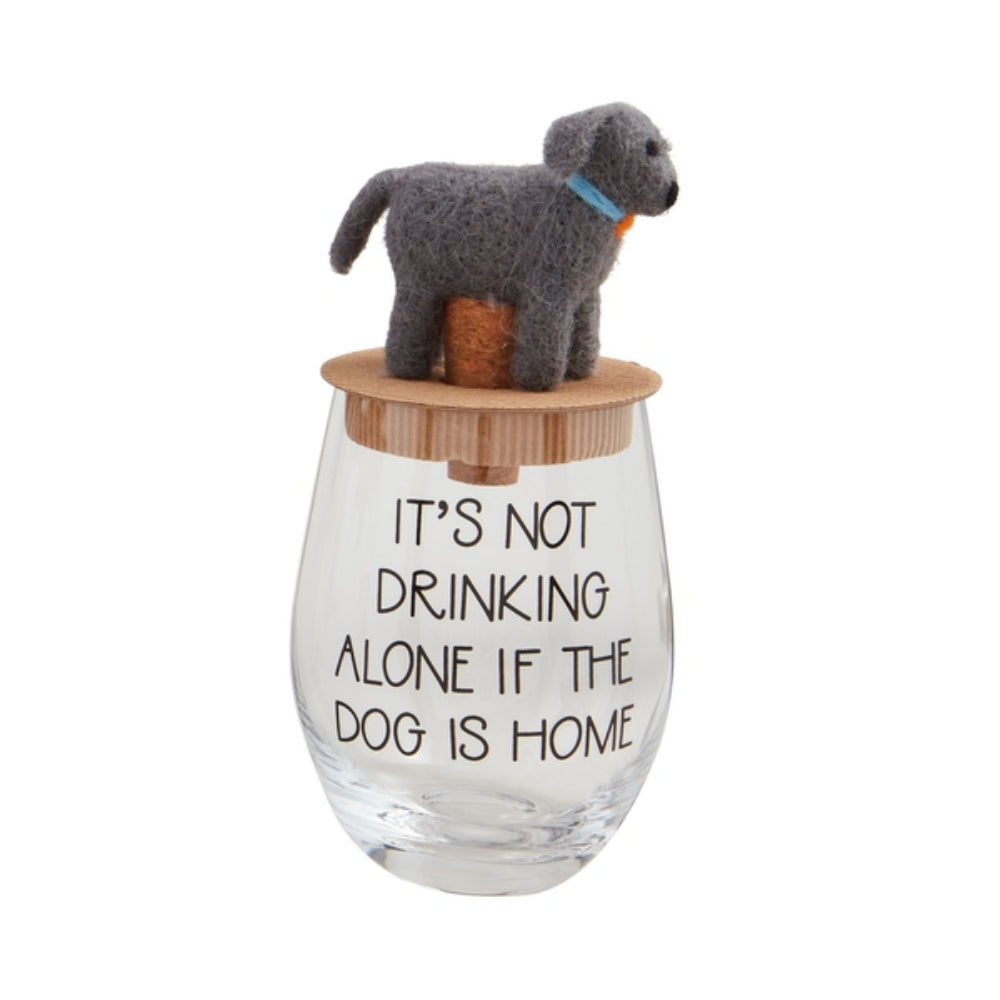 Mud Pie Stemless Dog-themed Wine Glass and Cork Stopper Set