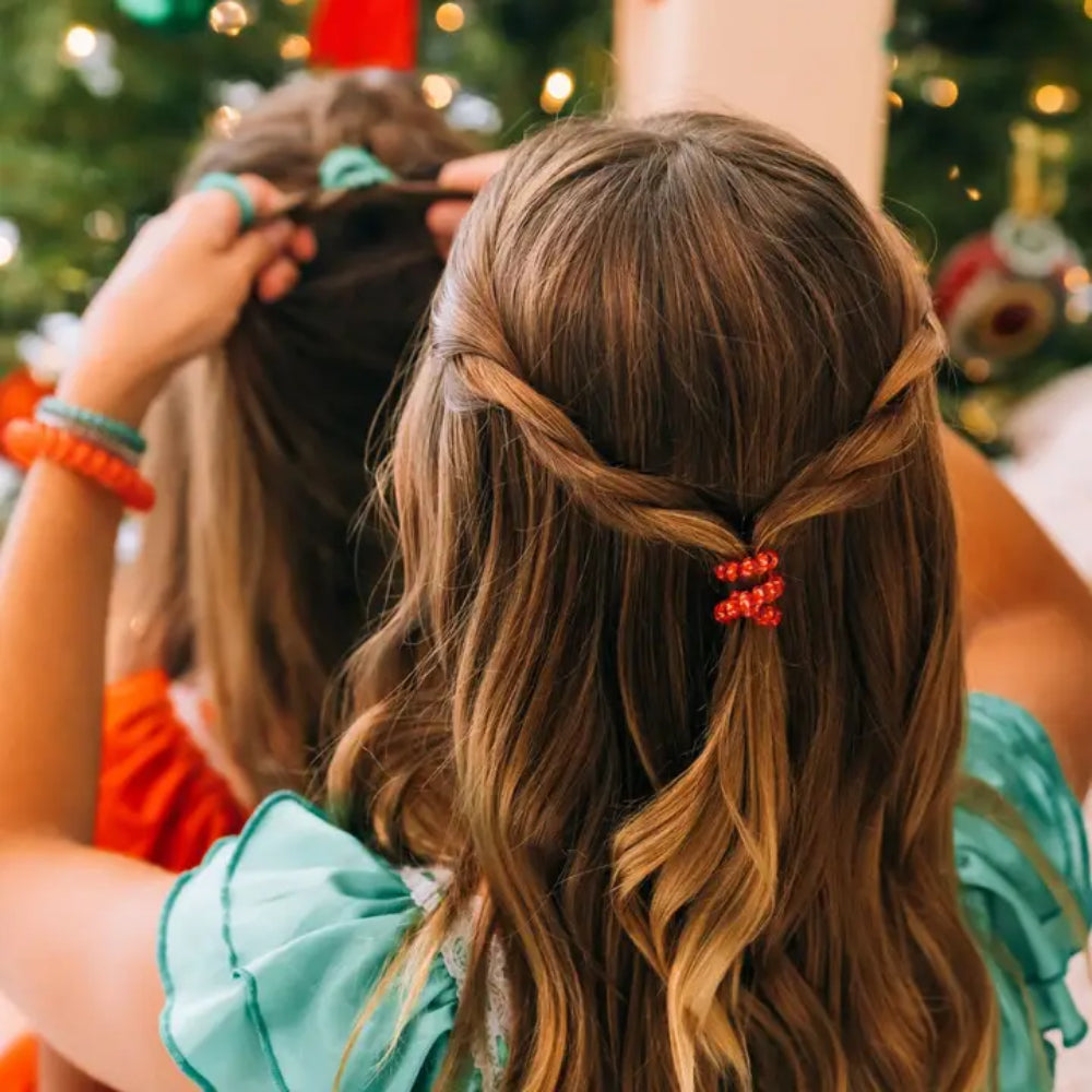 TELETIES Christmas-themed Spiral Hair Coils Hair Ties Set of 3 - Small Size for Hair Styling