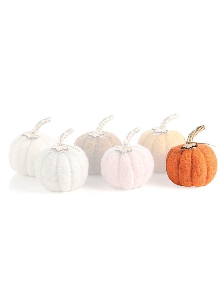 Shiraleah Felt Pumpkins in Assorted Neutral Colors with Gold Stem
