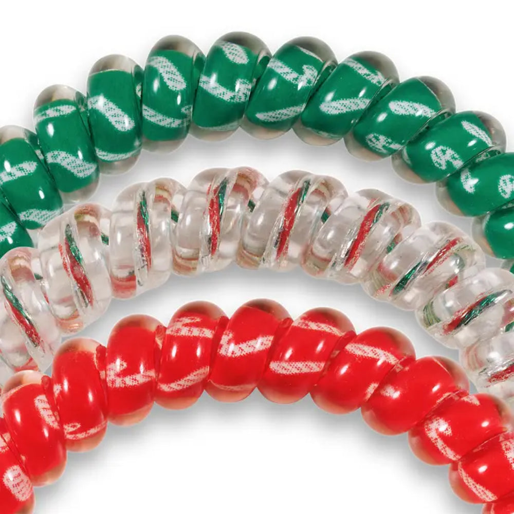TELETIES Christmas-themed Spiral Hair Coils Hair Ties Set of 3 - Small Size for Hair Styling