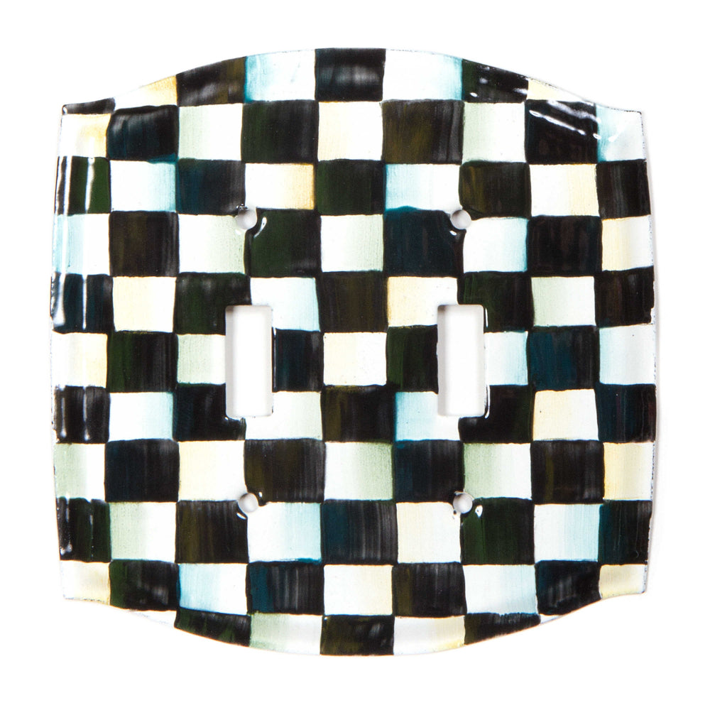 MacKenzie-Childs Courtly Check Design Enameled Double Toggle Light Switch Plate for Home Decor