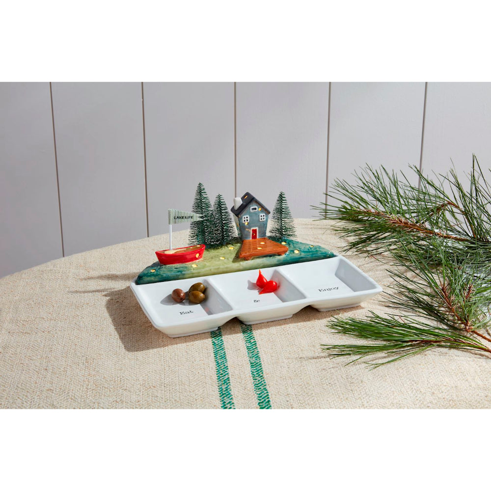 Mud Pie Ceramic Triple Tidbit Accessory Platter for Eating and Enjoying on All Holidays and Occasions