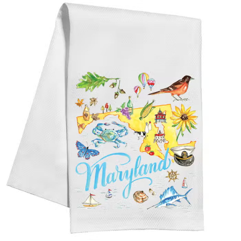 Maryland Hand - Painted Icon Design Cotton Kitchen Towel by RosanneBeck