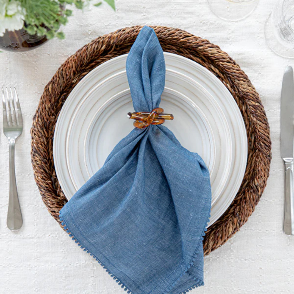 Juliska Navy Berry Trim Dinner Napkins (Sold Individually)