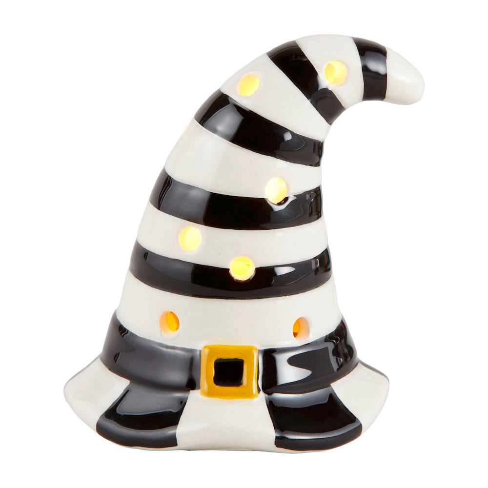 Mud Pie Light-Up Ceramic Witch Hat Sitter with Spooky Elements