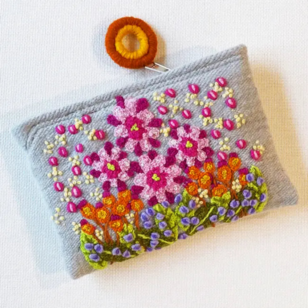 Jenny Krauss Exquisitely Embroidered Freshwater Wool Travel Pouch for Various Purposes