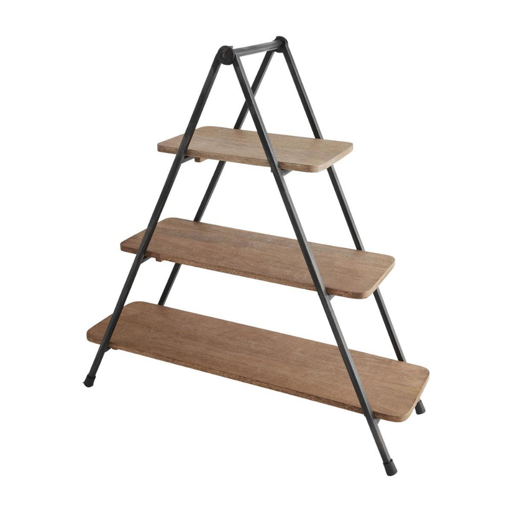Mud Pie Three - Tiered Metal and Mango Wood Serving Stand for Table Display